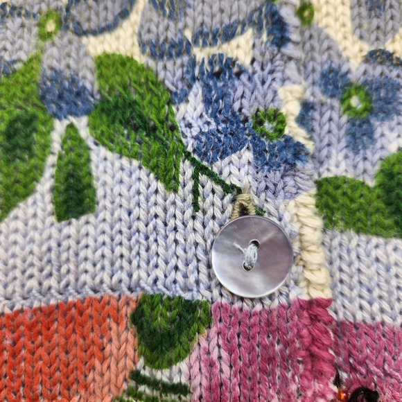 Susan Bristol Floral Embroidered Beaded Cardigan Shell Buttons Natural Multi L - Picture 6 of 11